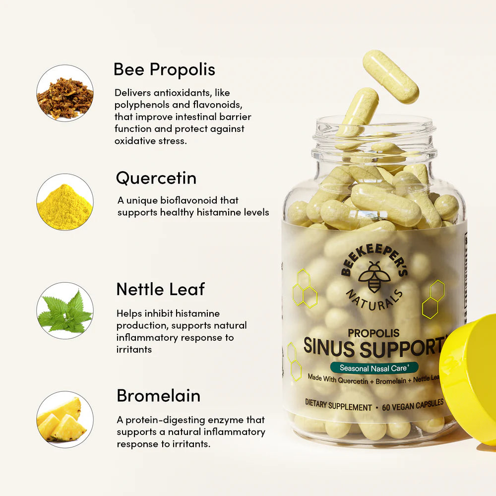 BeeKeeper's Natural Propolis Sinus Support – 60 Capsules, Natural Sinus Relief with Pure Propolis