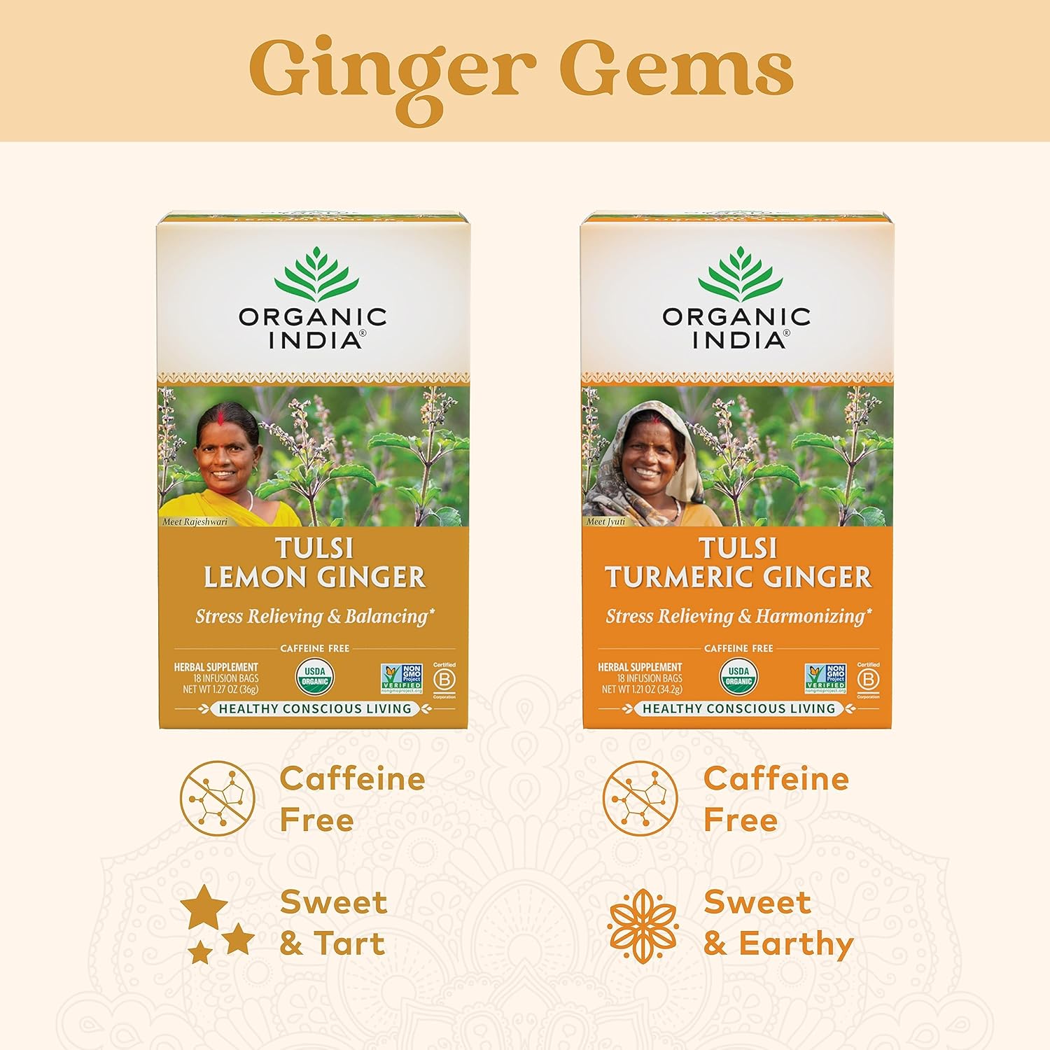 Tulsi Lemon Ginger Tea 18 Bags – Organic Herbal Tea for Digestion, Immunity Boost, and Energizing Refreshment