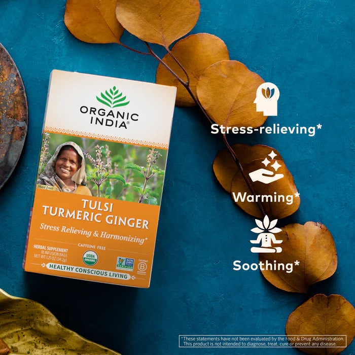 Tulsi Turmeric Ginger Tea 18 Bags – Organic Herbal Tea for Inflammation Relief, Digestive Health, and Immune Support